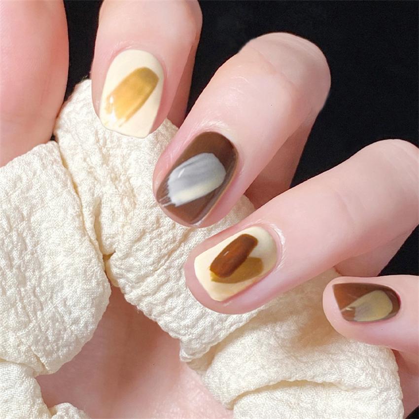 24Pcs Goose Yellow Cream Flower French Acrylic Press On Nails Full Coverage Removable False Nail Art Tips
