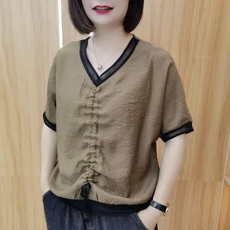 Летняя Новая Мода Короткий Рукав Повседневная и Универсальная Топ в Стиле Перм и Вестерн M кофейный