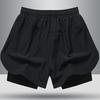 Men Beach Shorts Loose Double Layers Quick Dry Conservative Breathable Swimming Elastic Waist Plus Size Solid Color Swimming Trunks Water Sports