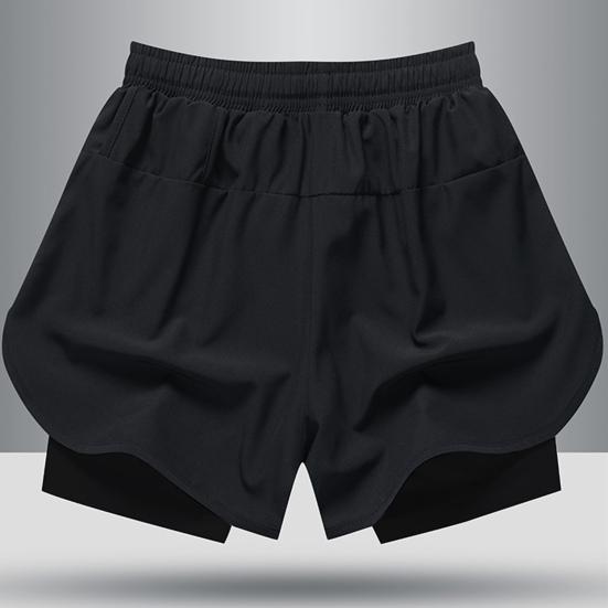 Men Beach Shorts Loose Double Layers Quick Dry Conservative Breathable Swimming Elastic Waist Plus Size Solid Color Swimming Trunks Water Sports