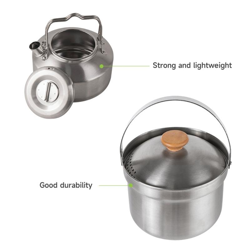 Kettle Ultra-light Stainless Steel Camping Cookware Utensils With Storage Bag Outdoor Tableware with Lightweight Handle