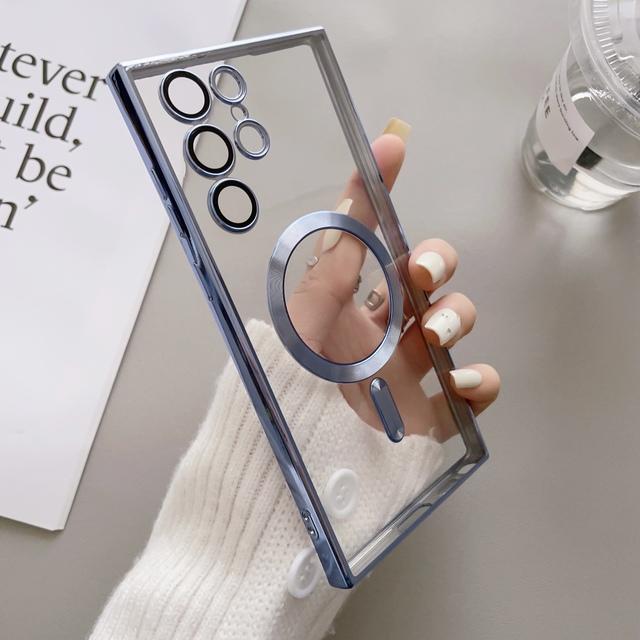 For Magsafe Samsung Galaxy S23 S22 S21 Ultra Plus Case Transparent Plating Magnetic Wireless Charging Silicone Shockproof Cover