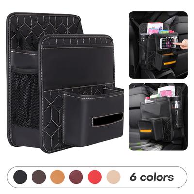 Double-sided Storage Car Organizer PU Leather Auto Seat Hanging Multi-pocket Partition Storage Net Bag Tissue Drink Phone
