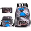 Poppy Playtime Dreiteilige Schultasche Cartoon-Druck Leinwand Doppelschulter Schüler-Tasche