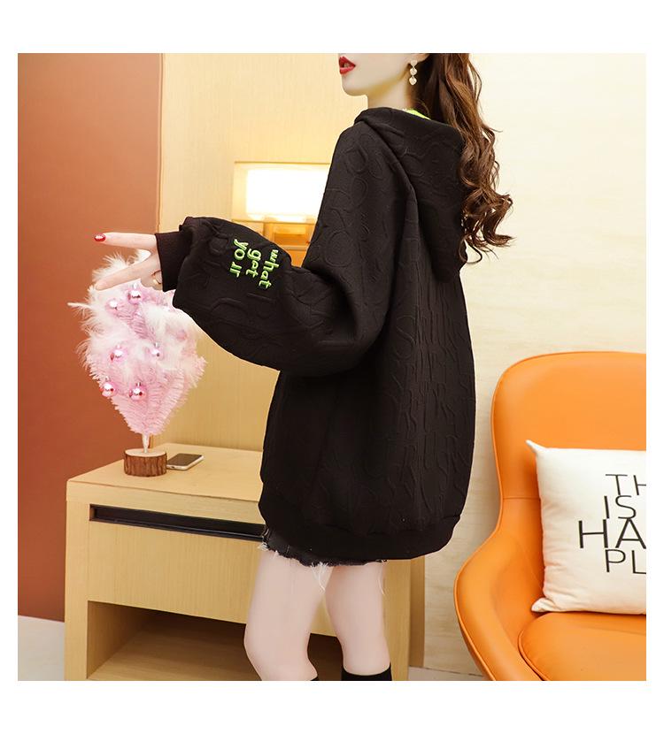 Women's 2026 Korean-Style Jacquard Hooded Pullover - Autumn/Winter Trendy Loose Fit Hoodie