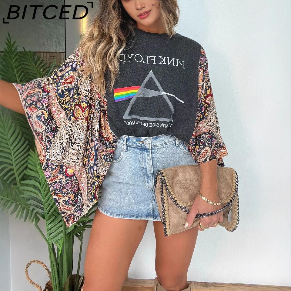 BITCED Women's Printed O-Neck Loose-Fit Casual Top