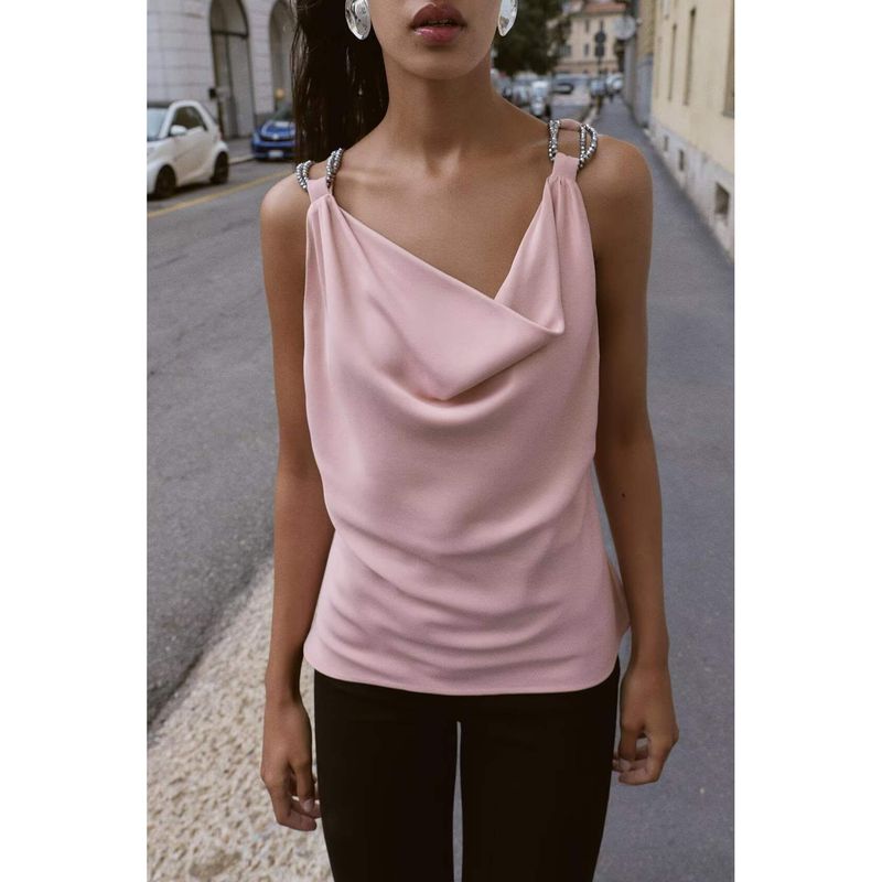 Za Export New Arrival Women's Clothing ZR Fashion Style Fashionable All-Match Beaded Silk Satin Texture Tops 5029211