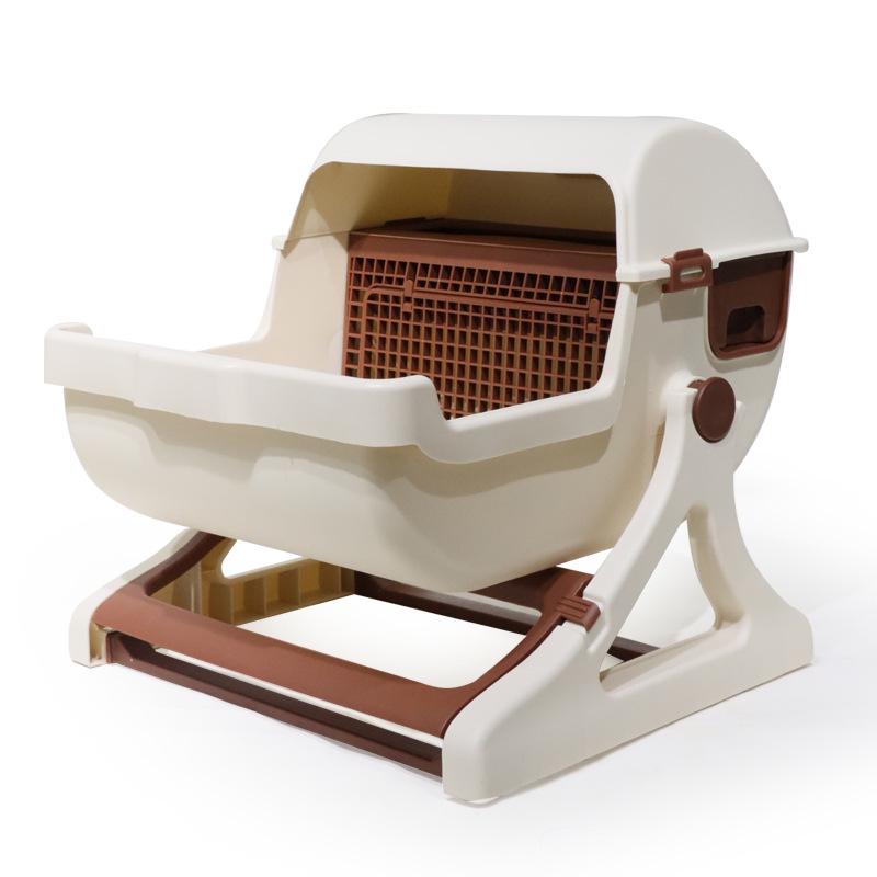 

Полуавтоматический туалет для кошек Leyoupai большого размера, полузакрытая конструкция Flip Cat Toilet