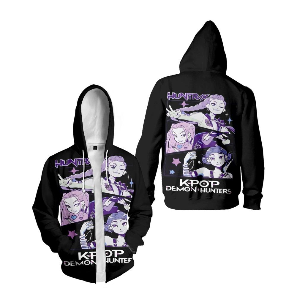 

20 цветов Новая мода 3D-принт K-pop Охотники на демонов Толстовки на молнии Толстовки с капюшоном на молнии Толстовки в стиле Харадзюку Хип-хоп толстовки S чёрный