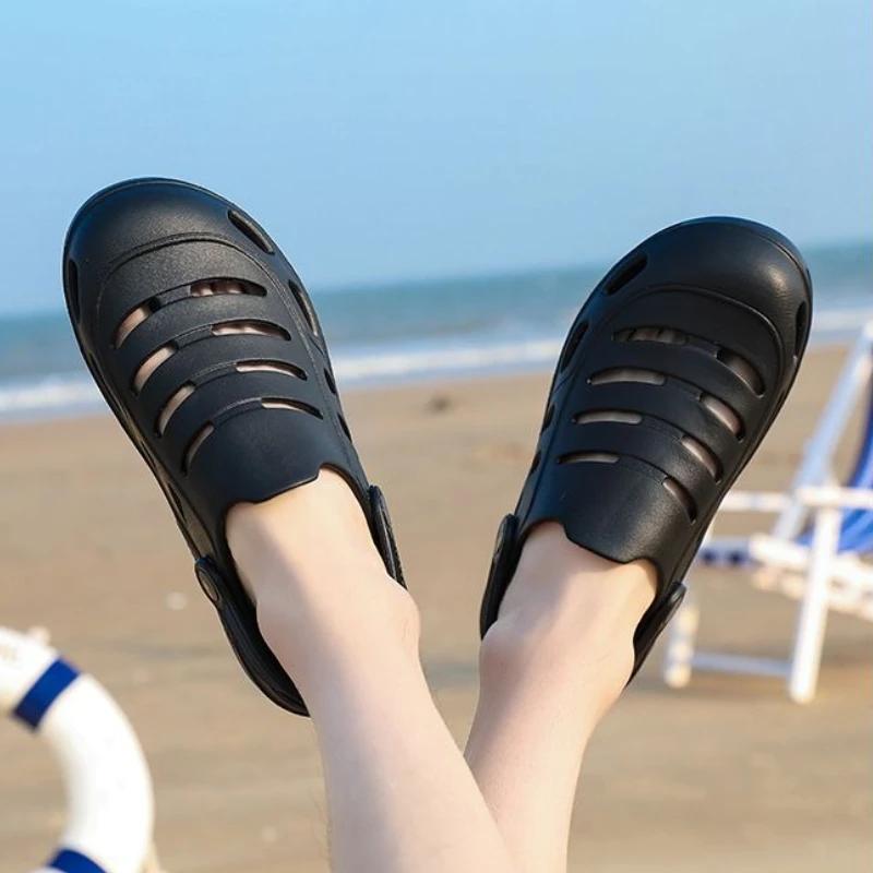 Platform Shoes Hole Plain Elegant Cheap Liquidation Comfortable Sandals Man Original Fun Trend 2025 Y2k Slippers for Men