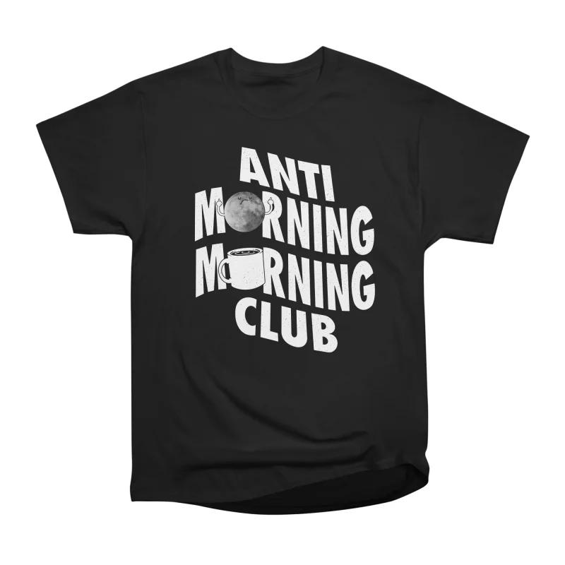 

Men Casual Shirts Short Sleeves ANTI MORNING MORNING CLUB Black Tees Oversized T-shirts S