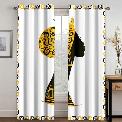 Black African Women Art Abstract Design National Light Filtering Drapes Window Curtains for Living Room Bedroom 2 Pieces Decor