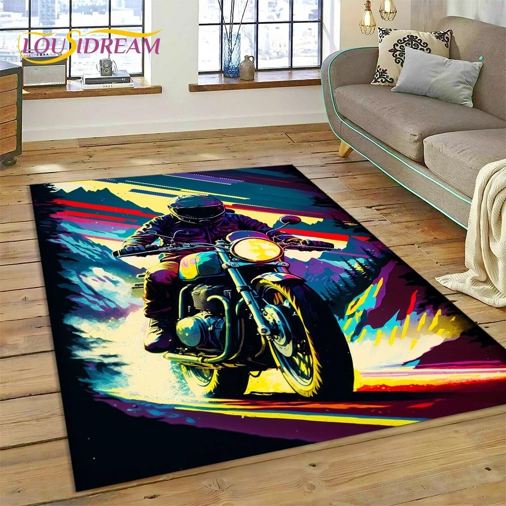 Motocross Modern retro Motorcycle Rug Carpet for Living Room Bedroom Home Decor,Floor Mat Non-slip Decoration for Sofa Doormat