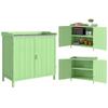 Wood Garden Storage Cabinet, Outdoor Tool Shed, Potting Bench Table with galvanised Top and Two Shelves for garden Tools or Pool Accessories, Green