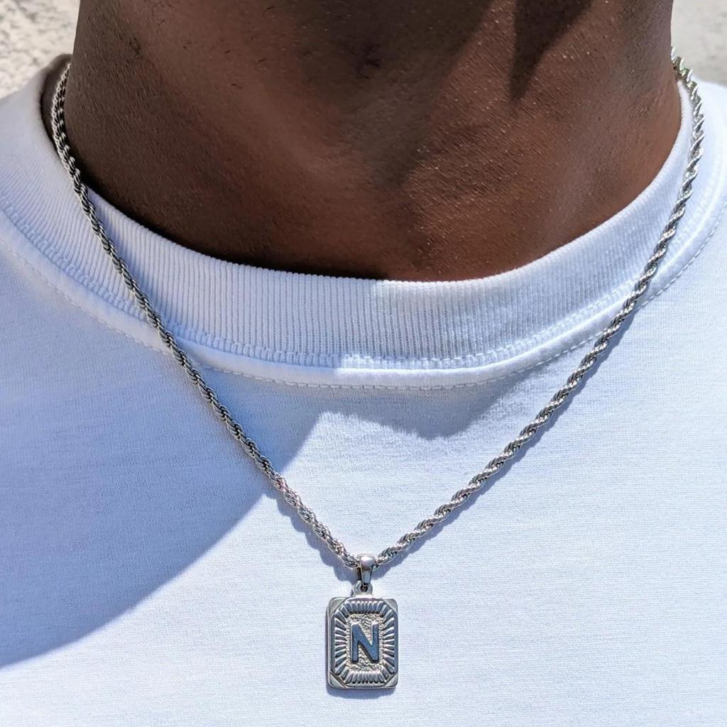 18K Gold Stainless Steel 26 Letter Pendant Necklace with Twisted Chain - Hip Hop Style