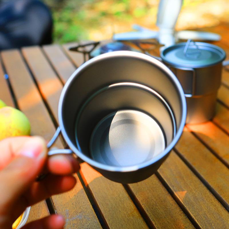 300ml Portable Full Titanium Mark Cup Foldable Handle for Water Coffee Picnic Juice Beer Wine Lighter Camping Out Door