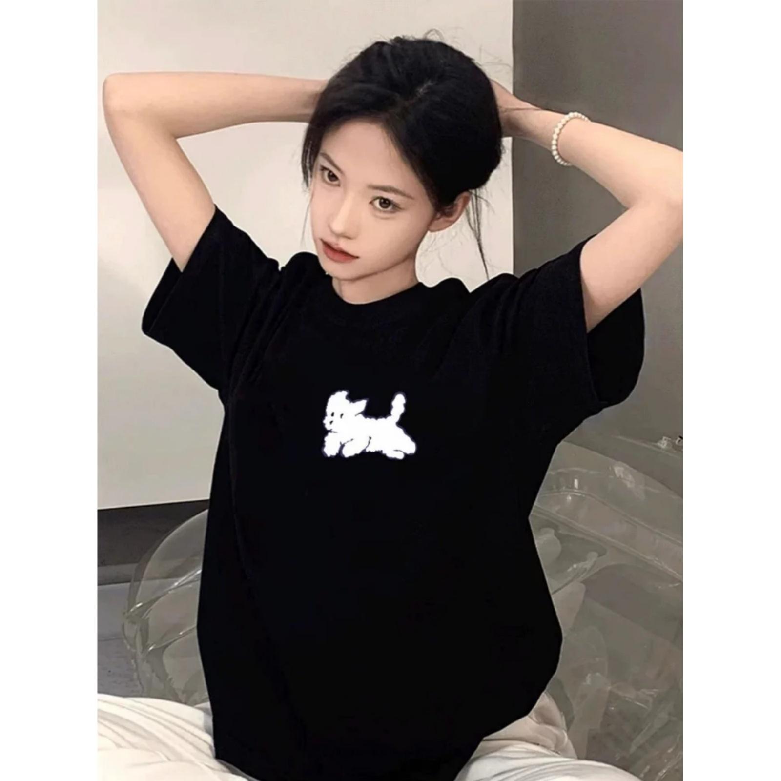 Casual Short Sleeve Shirt Fashion Loose cotton Summer Short Sleeve Tee Shirt Letter Print Fashion women clothes S