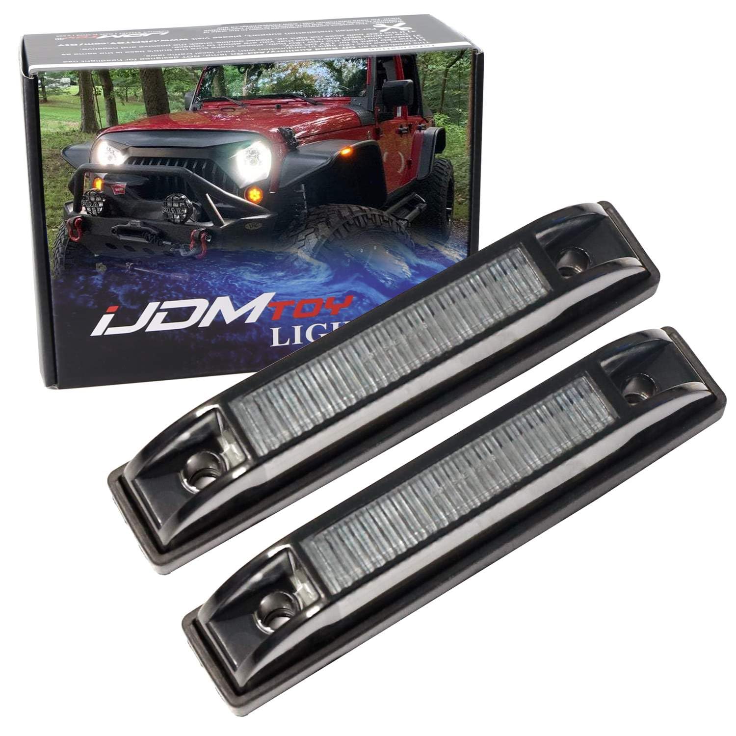 

iJDMTOY Smoked Amber LED Fender Flare Side Marker Lamps for Jeep 1 Pair with Dark Smoke Compatible with Bushwacker Flat Style Fender Flares 6-LED янтарь