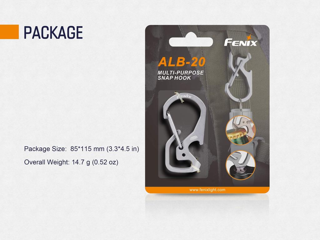 Fenix Snap Hook Keychain Carabiner Bottle Opener Screwdriver ALB-20 Multi-Purpose Multi-Tool