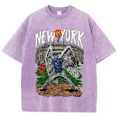 American Vintage Erkek Kadın Tişört New York Kilise bina Tişörtleri Yıkanabilir saf Giyim İskelet Sporcu Tişört
