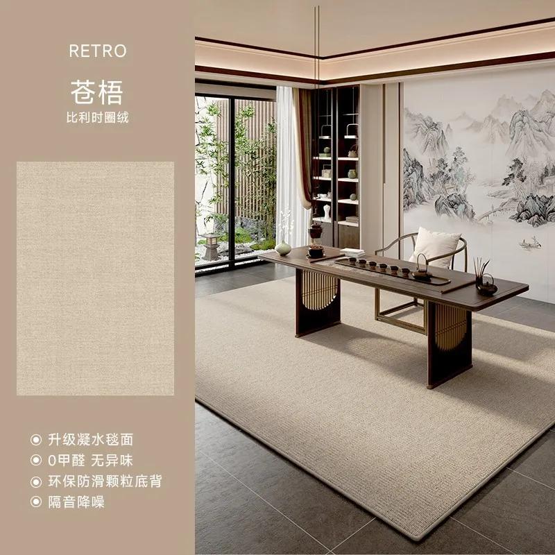 Solid living room carpet cotton linen waterproof dirt resistant easy to clean high end loop velvet printed rug for home decor