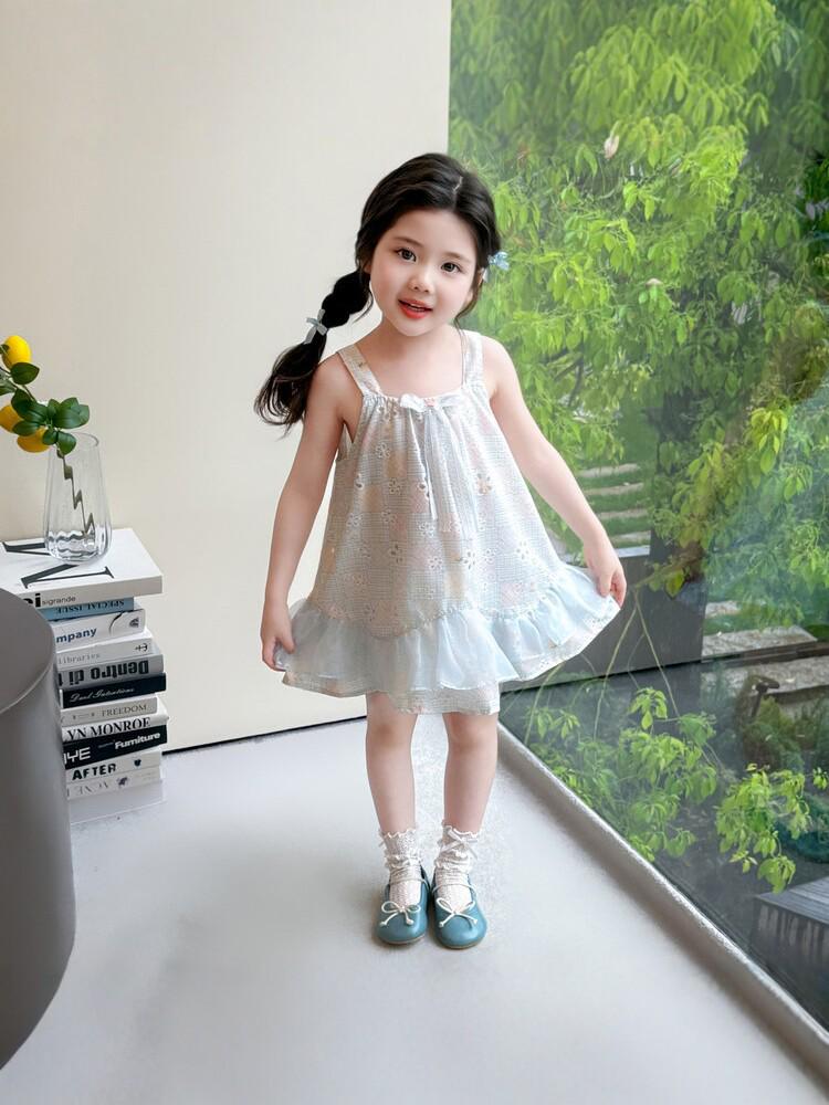 Girls' Lace Hollow Korean Style Dress - 2026 New Collection