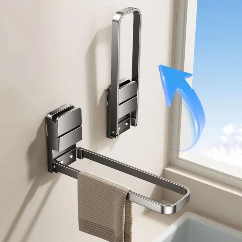 Foldable Towel Rack with a Suction Cup Bathroom Towel Holder No-Drill Towel Rack Towel Bar Self-Adhesive Bathroom Towel Rail