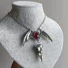 Charm Gothic Blood Red Oval Glass Crystal Sliver Color Vampire Bat Death Crow Skull Pendant Necklace for Women Halloween Jewelry