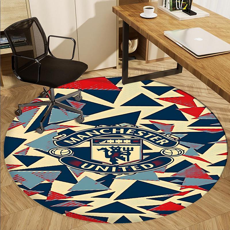 Manchester United F.C Pattern Round Rug, Indoor/Outdoor Mat, for Picnic, Gameroom, Bedroom, Office, Living Room, Home Decor Carpet, Birthday Gift