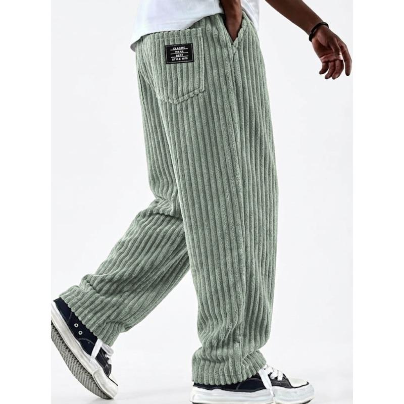 CANVAUS Brede Ribstof Patch Logo Zak Casual Losse Rechte Broek voor Mannen M lichtgroene kleur