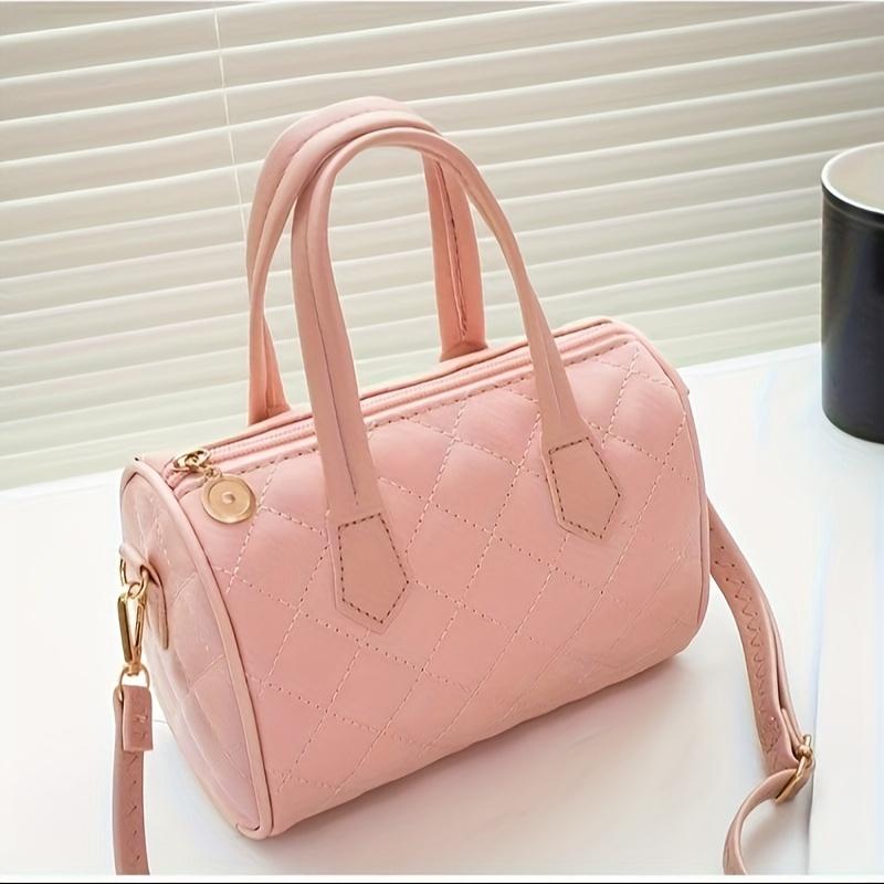 Women's Retro Cylinder Handbag Large Capacity Tote & Crossbody with Detachable Strap, Zipper Closure Suitable for, Travel, Everyday