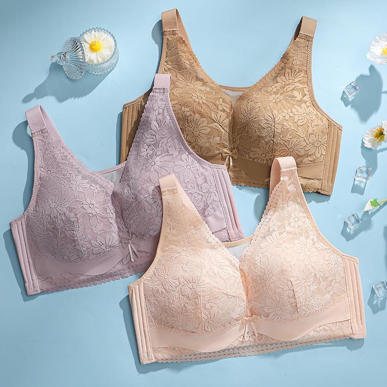 Large Size Bra for Women Without Steel Rims Thin Bra for Women with Lace Double Breasted Anti Sagging Breathable Bra