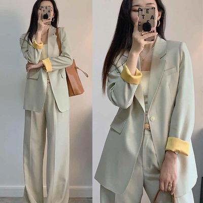 Women's Loose-Fit Suit Jacket & Pants Set - Spring/Autumn Korean Style, Casual Fashion, Professional Formal Wear