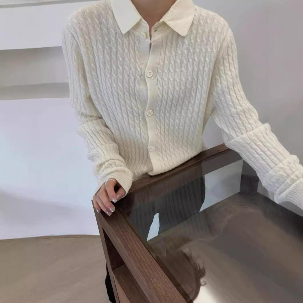 

Женский вязаный кардиган из двух частей во французском стиле - Теплый дизайн для осени/зимы L белый