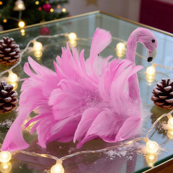 Flamingo Christmas Tree Topper Decoration Pink Artificial Feather Bird Decor with Clip/Spring Indoor Outdoor Garden Holiday Party Ornament