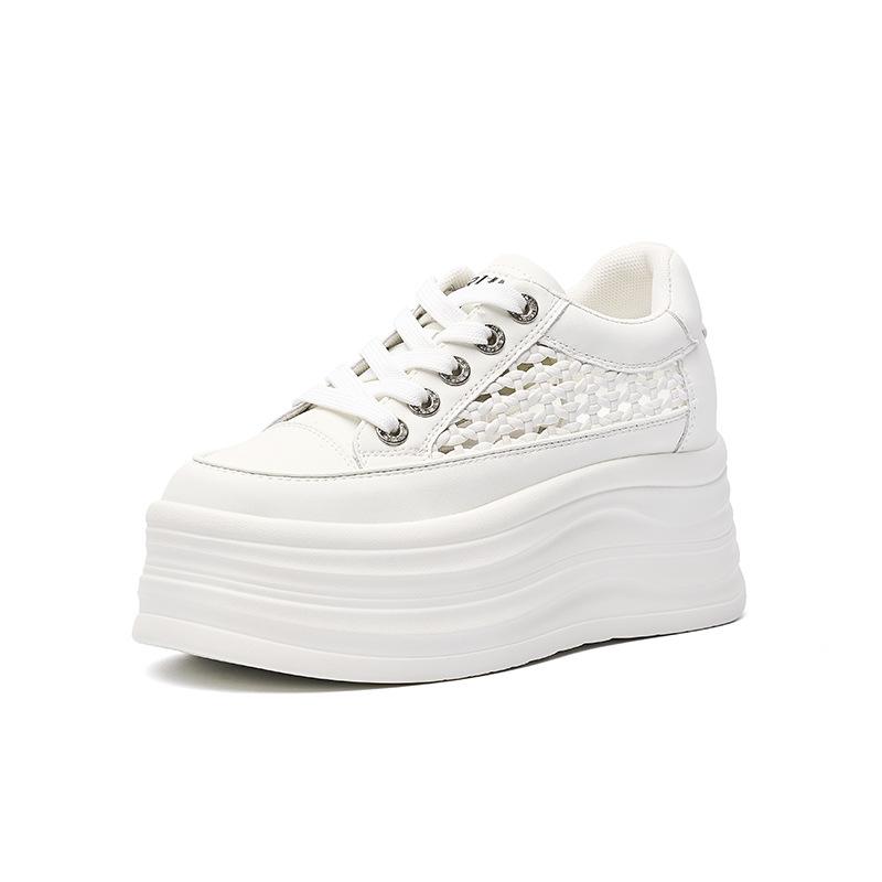 

thick-soled little white shoes women s 2025 summer new hollow woven casual shoes children s versatile flat-soled women s shoes 34 белый