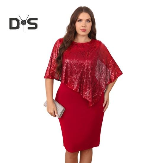 Ärmelloses Damen-Umhangkleid mit Paillettenbesatz Übergroßes Pailletten-Bodycon-Bleistiftkleid Damen Abend-Midikleid