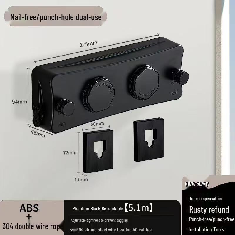 Invisible Retractable Clothesline: Wall-Mounted Stainless Steel Rope Rack for Indoor Drying