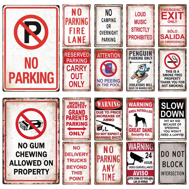 Tin Sign No Parking Slow Down Caution Warning Do Not Pass Metal Vintage Plaque Retro Metal Plate Traffic Yard Street Wall Decor