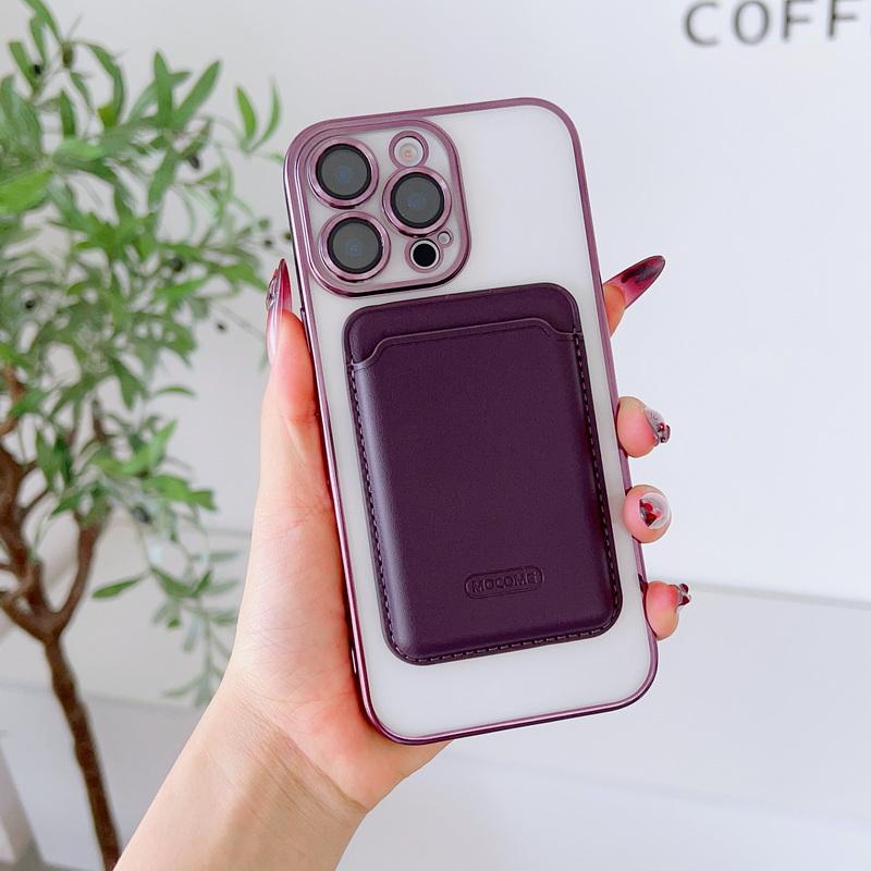 With Leather Card Slot Clear Magnetic Case For iPhone 16E 16 Pro Max 15 14 13 12 11 Lens Film Protection TPU Soft Shockproof for Magsafe Phone Cover