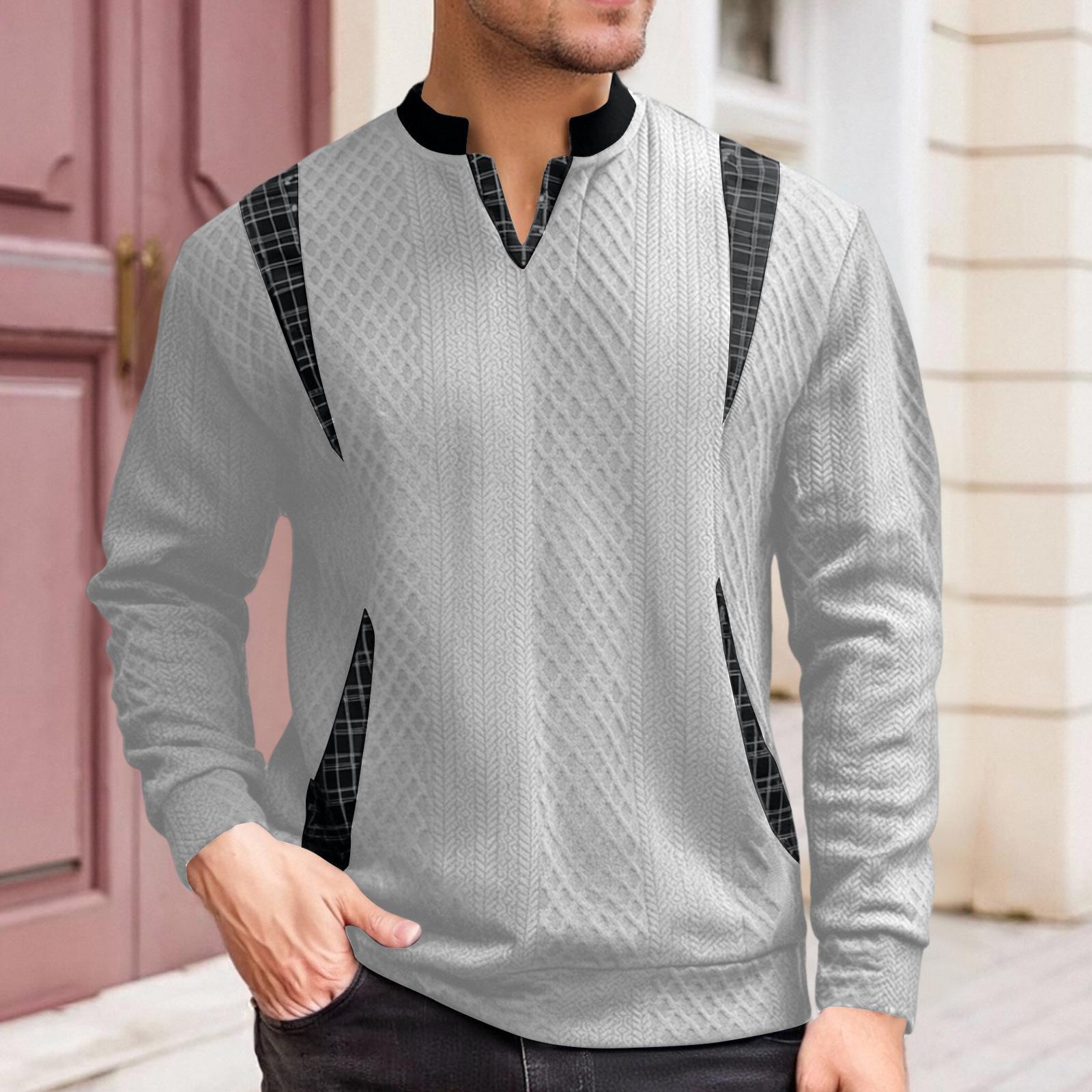 

Мужской свитшот, повседневный, с V-образным вырезом, с длинным рукавом, футболки со стойкой, пуловер, вязаный, для улицы XXL