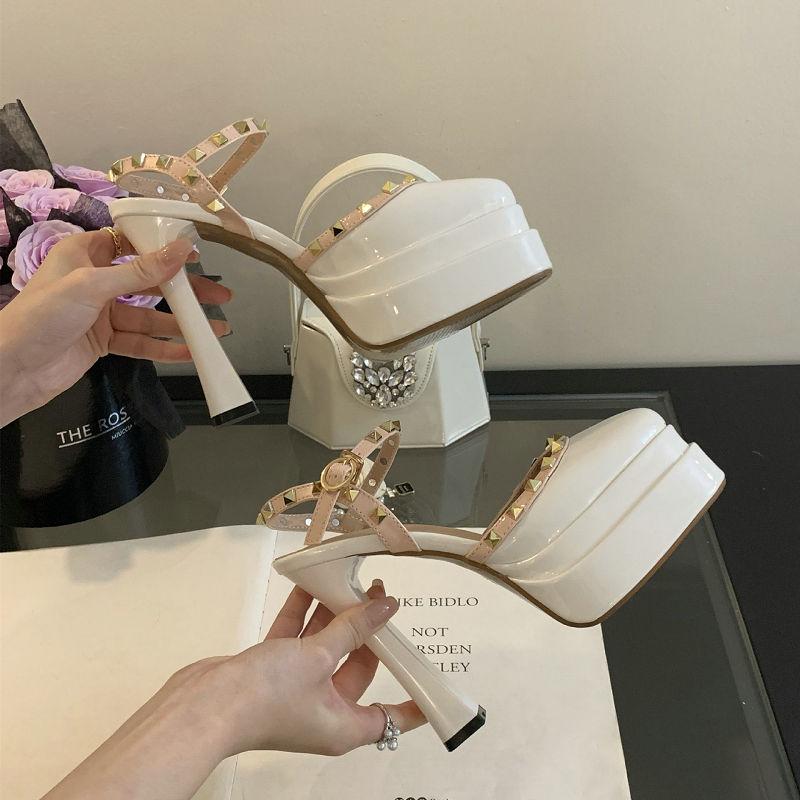 Fashion 2025 Baotong Women'S Sandal Rivet Decoration Summer Waterproof Platform Thick Heel Super High With A Line Buckle Square Head