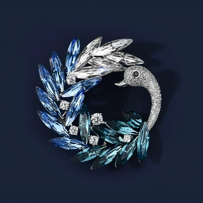 Swan Brooch, Women's Retro Gradient Imitation Crystal Animal Brooch, Fashionable Coat and Jacket Pin