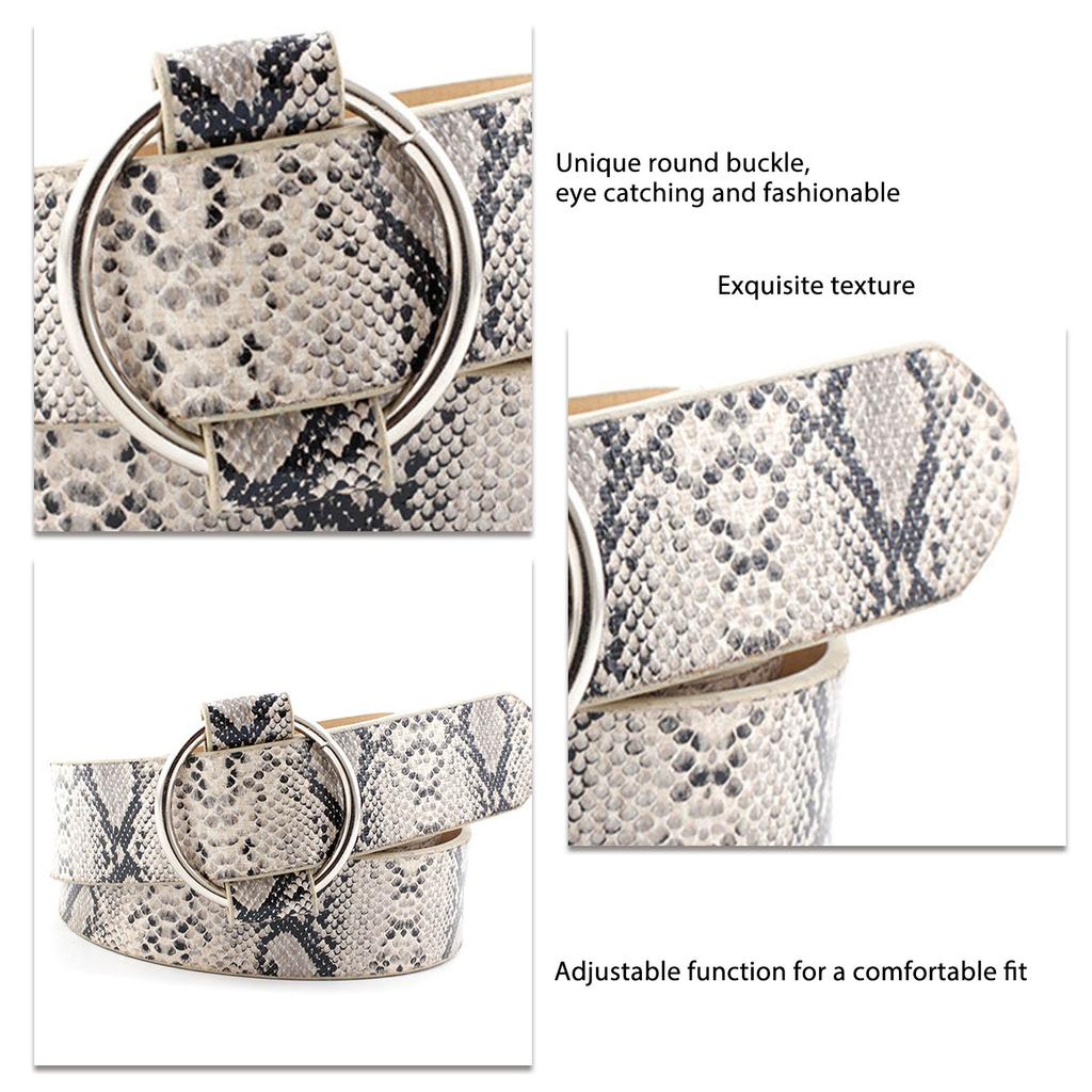 Damen Runder Schnallen Gürtel Modischer Lässiger Verstellbarer Bequeme Textur Gürtel für Formelle Lockere Hosen Kleid Schlangenmuster