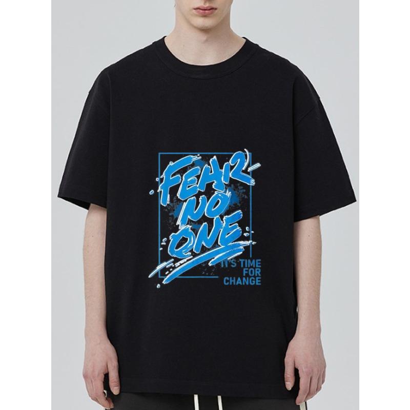 

Fear No One Black T Shirt with Blue Graffiti Print and Motivational Text for Casual Wear and Street Style XXXXL чорний