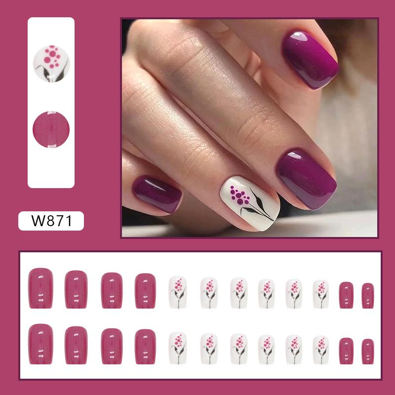 

Medium and long European square berry rose red purple flower high quality temperament solid color wearing nail piece women