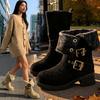2025 autumn new thick-soled British Martin boots women's retro design belt buckle knight slim pile single boots