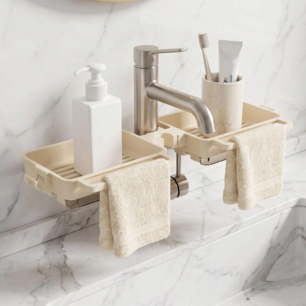 Hanging Sink Faucet Organizer Plastic Sponge Storage Rack Practical Faucet Drain Rack for Kitchen
