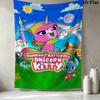 Rainbow Butterfly Unicorn Kitty Wall Tapestry Aesthetic Wall Hanging Printed Fabric Blanket Decorative Tapestries for Bedroom Living Room Home Decor