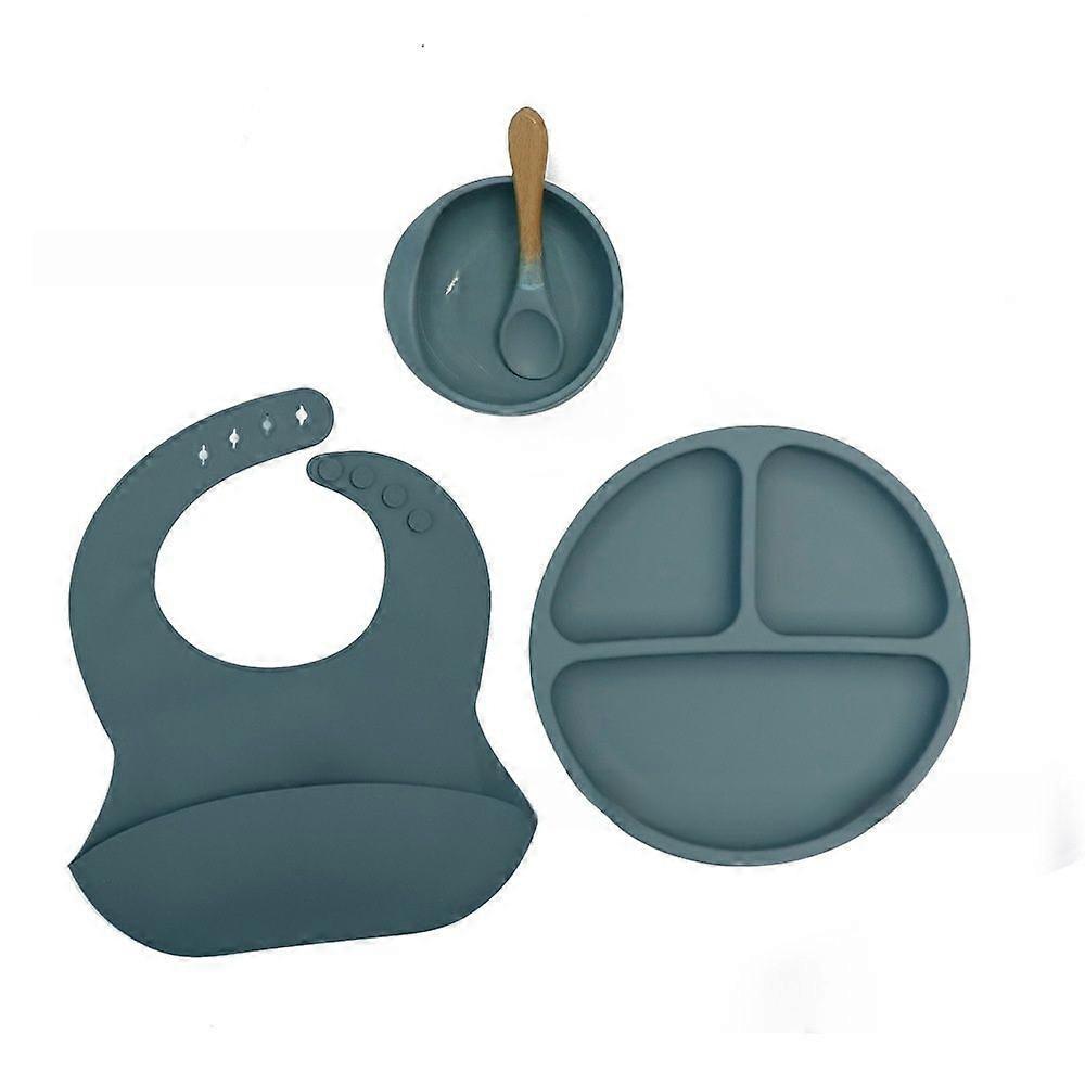 Children's Silicone Tableware Ten-piece Set Baby's Silicone Separated Dinner Plate Supplementary Bowl Fork Spoon Bib Mother and Baby Tableware Suit